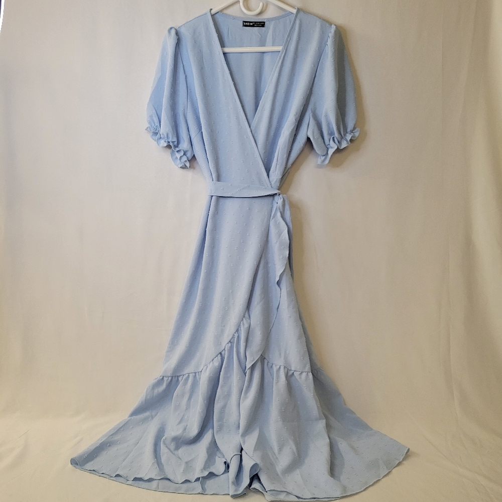 Elegant Light Blue Wrap Dress